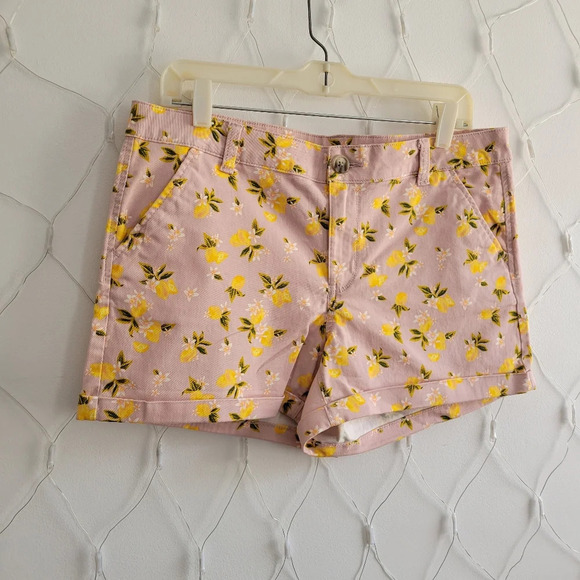 Cuffed Shorts with Lemon Print / Pink & Yellow / Juniors Size 13 - Picture 1 of 6